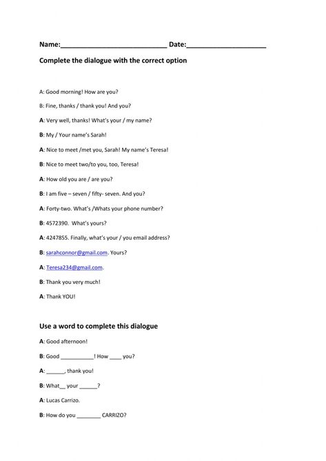 Dialogues online worksheet for elementary. You can do the exercises online or download the worksheet as pdf. The Worksheet, First Meeting, Present Perfect, English As A Second Language (esl), English As A Second Language, Forgot My Password, School Subjects, Online Workouts, Google Classroom