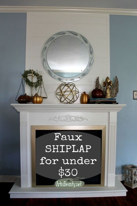 I have been wanting to Fancy up my Goodwill Electric Fireplace for a while and make it feel more BUILT in to the house. With this cheap and easy trick it looks… Ship Lap Fireplace, Fireplace Makeover Diy, Faux Fireplace Mantels, Diy Fireplace Makeover, Faux Fireplace Diy, Ship Lap, Shiplap Fireplace, Faux Shiplap, Fixer Upper Style