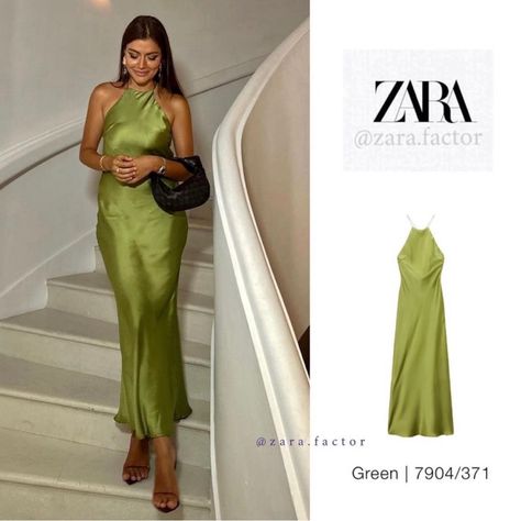 Zara Satin Dress, Green Satin Dress, Olive Dress, Dress Spaghetti, Green Satin, Satin Dress, Event Dresses, Spaghetti Strap Dresses, Health And Safety