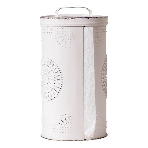 Metal Free-Standing Paper Towel Holder Punched Tin Patterns, Paper Towel Dispenser, Punched Tin, Towel Dispenser, Paper Towel Rolls, Paper Towel Holder, Paper Towels, Rustic White, Paper Organization