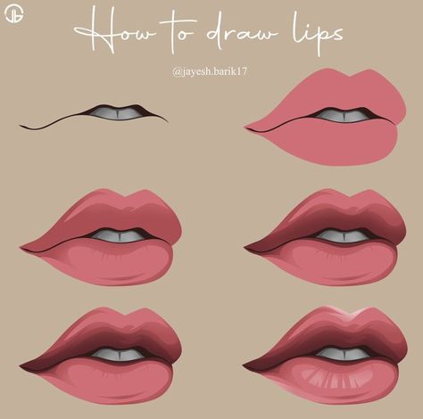 Arm Coloring Tutorial, Character Art Step By Step, How To Color Lips Digital, How To Paint Lips, Lip Doodles, Draw Anime Lips, Lips Digital Art, Lips Drawing Tutorial, Lip Shading