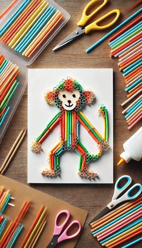 Crafts With Straws, Drinking Straw Crafts, Construction Paper Art, Diy Crafts Paper, Straw Art, Straw Crafts, Kids Art Galleries, Art Activities For Toddlers, Sunday School Crafts For Kids