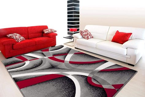 Amazon.com: 2305 Gray Black Red White Swirlss 2'2 x7'4 Runner Modern Abstract Area Rug Carpet: Kitchen & Dining #art #home #interiordesign #homedecor #decor #unique #decoration #afflink Soft Area Rugs, Abstract Area Rug, Black Red, Persian, Red White, Area Rug, Carpet, Area Rugs, Rug