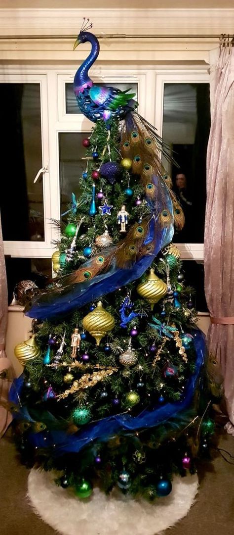 Christmas Tree Peacock Theme, Peacock Tree Topper, Peacock Christmas Tree Decorations, Peacock Color Christmas Tree, Peacock Feather Christmas Tree, Peacock Xmas Tree, Peacock Themed Christmas Tree, Peacock Theme Christmas Tree, Peacock Tree Christmas