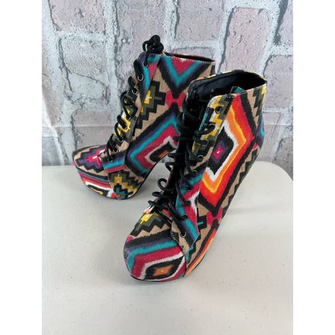 Charlotte Russe Womens Multicolor Aztec Print Platform High Heel Anklet Boots Size 10 *Nwnt Never Used. Heels Size 6” Man Made Materials Made In China See Pictures For More Details Western-themed Snip Toe Boots With Stacked Heel, Western-themed Stacked Heel Boots, Aztec Boots, Bold Multicolor Platform Heels, Western Ankle-high Boots With Reinforced Heel, Platform High Heels, Aztec Print, Charlotte Russe, Orange Black