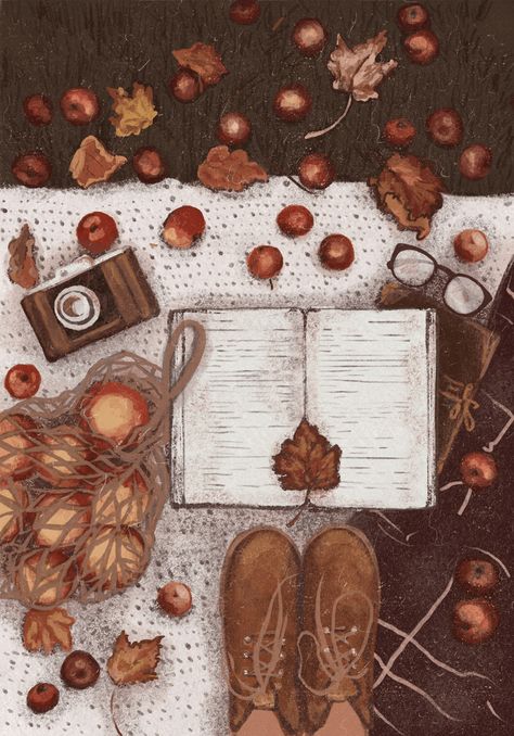 Cozy Watercolor Illustration, Cozy Autumn Art, Hello Autumn Illustration, Autumnal Drawings, Autumn Pictures Art, Autumn Art Aesthetic, Fall Drawings Autumn, Autumn Aesthetic Drawing, Fall Aesthetic Drawing