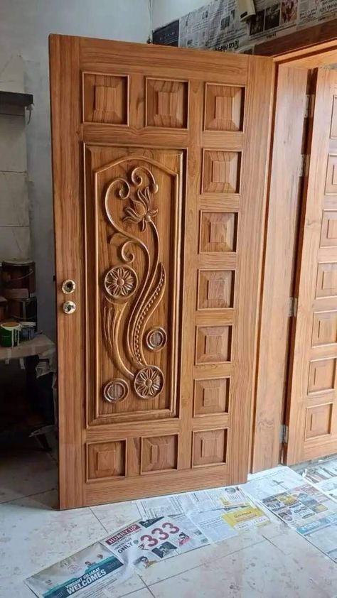 Main Door Design Photos Latest, Single Wooden Door Design, Door Design Wood Indian, Teakwood Main Door Design, Teak Wood Main Door Design, Single Main Door Designs, Main Door Design Photos, Pooja Door, Pooja Door Design