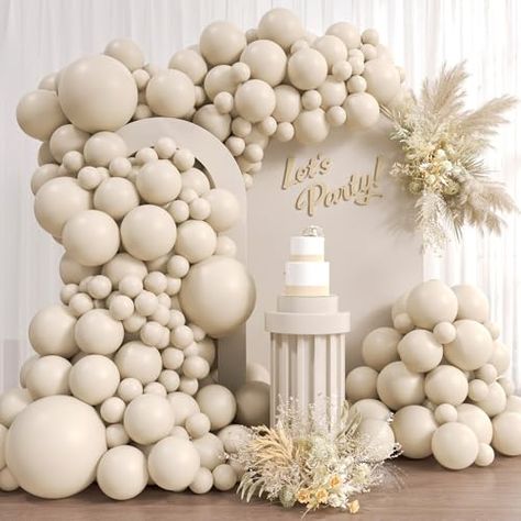 Cream Balloon Arch, Beige Balloons, Arch Kit, Blue Balloons, Natural Latex, White Ribbon, Balloon Arch, White Sand, Balloon Garland