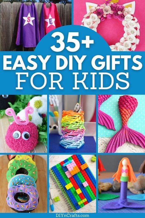 This list includes over 35 amazing DIY gift ideas for kids! Tons of cute ways to make gifts this year that kids of all ages will love! This list includes tons of amazing ideas you can make to give to kids! Handmade toys, fun homemade decor, and even fun DIY dolls and more! Couture, Diy Kids Gifts For Christmas, Bff Ideas Diy, Kids Craft Gift Ideas, Cute Birthday Diy Gifts, Diy Gifts For Kids To Make, Children Day Gift Ideas For Kids, Handmade Christmas Gifts For Kids, Homemade Gift Ideas For Kids