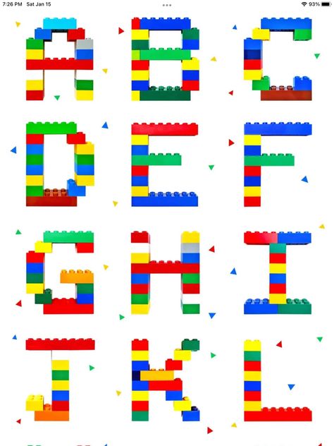 Lego Alphabet Letters Free Printable, Lego Bookmark, Lego Alphabet, Lego Letters, Building Blocks Design, Learn Reading, Lego Challenge, Kids Daycare, Lego Room