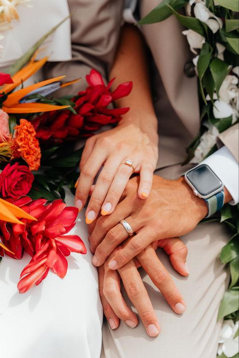 Bright Wedding • Pink and Orange Wedding • Tropical Wedding • Tropical Bouquet • Wedding Detail Shot • Emerald Cut Engagement Ring Tropical Wedding Photos, Tropical Bouquet Wedding, Tropical Wedding Photography, Pink And Orange Wedding, Single As A Pringle, Tropical Bouquet, Wedding Shot List, Wedding Tropical, Emerald Cut Engagement Ring