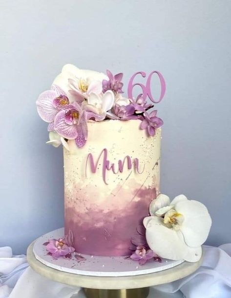 Orchids Birthday Cake, 65th Cake Ideas, Small 60th Birthday Cake, Pretty 60th Birthday Cakes, 65 Cake Birthday, 1 Tier Cake With Flowers, 52nd Birthday Cake For Women, 50th Birthday Cake For Mom Elegant, 60th Birthday Cake Mom