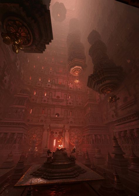 Ritual Room within Mountain Temple of Ur Temple City Fantasy Art, Fantasy Temple Interior Concept Art, Temple Interior Concept Art, Modern Fantasy World, Temple Concept Art, Fantasy Temple, Temple Interior, Temple Art, Landscape Concept