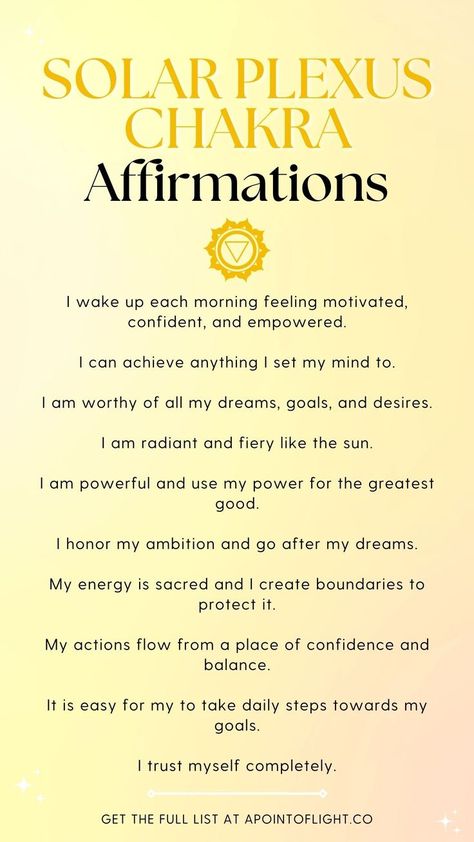 Solar Plexus Chakra Affirmations Solar Plexus Quotes, Chakra Quotes Spirituality Affirmations, Solar Chakra Affirmations, Taking Action Affirmations, Yoga For Solar Plexus Chakra, Reaching Your Goals Affirmations, Solar Chakra Healing, Affirmations For Chakras, Fire Affirmations