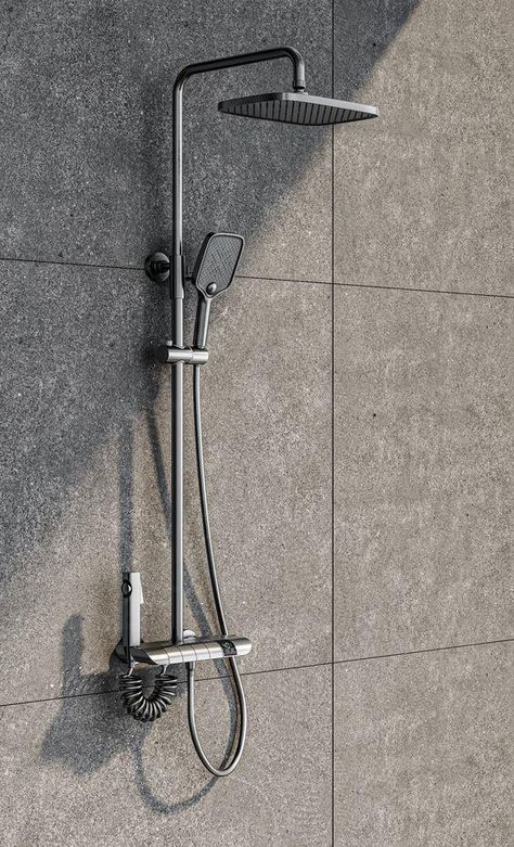 Black Chrome Wall Mount Bathroom Shower Faucet Shower Head And Handheld Sprayer Bath Rain Shower Set Bathroom Shower Faucets, Black Chrome, Shower Set, Rain Shower, Shower Faucet, Shower Head, Bathroom Shower, Shower Heads, Bathroom Accessories