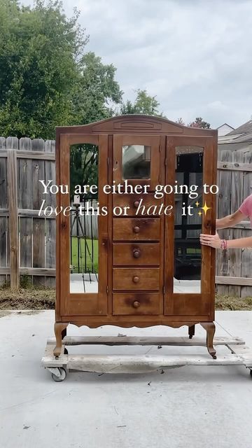 Redone Armoire, Vintage Armoire Makeover, Tv Armoire Makeover Ideas, Chifferobe Repurposed, Chifferobe Makeover Ideas, Antique Wardrobe Makeover, Refurbished Wardrobe, Vintage Wardrobe Makeover, Refinished Armoire