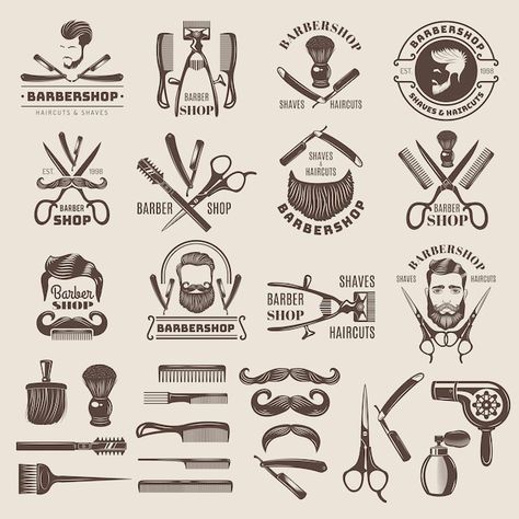 Mustache Illustration, Old Fashion Barber Shop, Vintage Hairdresser, Scissors Logo, Beard Logo, Barber Logo, Hairdresser Salon, Beard And Mustache, Vintage Scissors