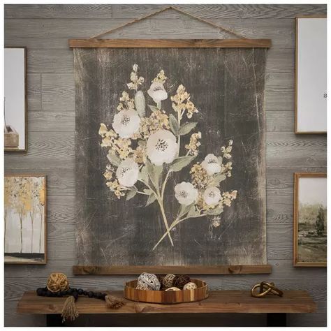 Vintage Flowers Tapestry Canvas Wall Decor | Hobby Lobby | 2177822 Hanging Picture Collage On Wall, Small Accent Wall Decor, Floral Wall Tapestry, 1930 Home Decor 1930s Style, Wall Tapestry Dining Room, Hanging Scroll Wall Decor, Tapestry Hiding Tv, Farmhouse Vintage Decor, Above Tub Wall Decor