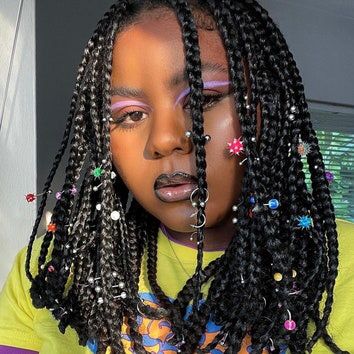 Hair Piercing Braid, Box Braid Jewelry Hair Accessories, Braid Accessories For Box Braids, Rings In Hair, Braids With Hair Rings, Box Braid Accessories, Braids Accessories, Diy Ponytail, Braid Rings