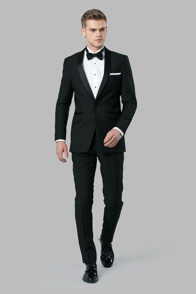 Brown Suit Wedding, Black Tuxedo Wedding, Shawl Lapel Tuxedo, Tuxedo With Tails, Black Tie Tuxedo, Mens Formalwear, Wedding Tux, Black And White Suit, Blazer Outfits Men