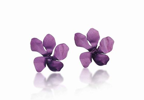 A PAIR OF ALUMINIUM 'VIOLET' EAR CLIPS, BY JAR Jewelry Png, Violet Earrings, Ear Clips, Flower Vintage, Purple Earrings, Violet Flower, Jewellery Uk, Heart Pendant Diamond, Flower Jewellery