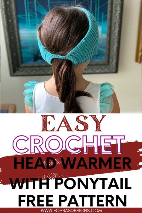 Easy crochet Ear Warmer with ponytail pattern Crochet Ear Warmer Pattern, Quick Crochet Projects, Crochet Ear Warmer, Low Ponytail, Headband Pattern, Wrist Warmers, Quick Crochet, Scarf Crochet Pattern, Crochet Headband