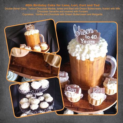 40Th Birthday - - Cheers To 40 Years Birthday Cake Beer, Beer Themed Birthday Party, Cheers And Beers To 40 Years, Double Barrel Cake, Beer Party Theme, Beer Birthday Party, Cheers To 40 Years, 40th Bday Ideas, Beer Cake