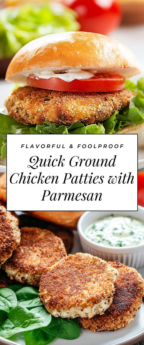 Image for Quick Ground Chicken Patties with Parmesan Chicken Parm Patties, Ground Chicken Patties Recipes, What To Make With Ground Chicken, Chicken Patties Recipes, Homemade Chicken Patties, Ground Chicken Patties, Chicken Patty Recipes, Ground Chicken Burgers, Chicken Patty