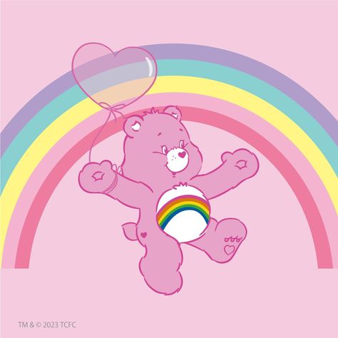 Hello Kitty And Care Bears, Pink Care Bear, Pink Care Bear Aesthetic, Care Bears Aesthetic, Cheer Bear Care Bear, Cheer Bear, Care Bears Poster Aesthetic, Care Bears Rainbow Wallpaper, Pink And Blue Care Bear