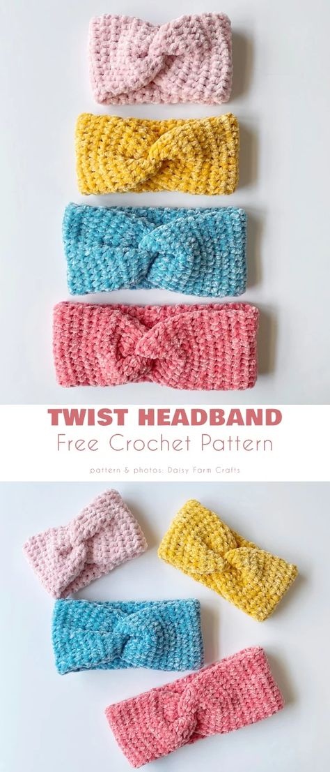 Headband with a Twist Free Crochet Patterns Childrens Crochet Headband Pattern Free, Free Crochet Head Band Patterns, Crochet Toddler Headband, Head Band Crochet Pattern, Crochet Hair Bands, Headwrap Ideas, Crochet Baby Headband Pattern, Crocheted Headbands, Crochet Headband Free