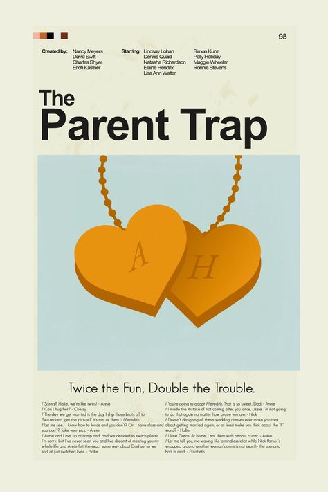 The Parent Trap Poster, The Parent Trap, Parent Trap, Film Posters Minimalist, Film Poster Design, Film Posters Vintage, Movie Poster Wall, Movie Prints, Movie Posters Minimalist