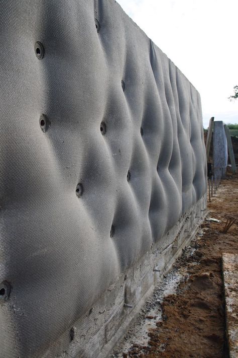 Fabric formed concrete retaining wall Retaining Wall Architecture, Fabric Formwork, Sandblasted Concrete, Soft Fabric Texture, Concrete Fabric, Formed Concrete, Fence Fabric, Backyard Retaining Walls, Concrete Retaining Walls