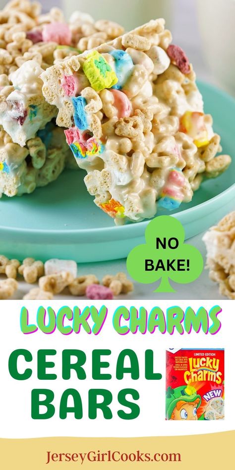 Pot Of Gold Birthday Party, Lucky Charm Birthday Theme, Lucky Charm Bars, Lucky Charms Bars, At Patrick’s Day Birthday, Lucky One Party Favors, Cereal Birthday Party Theme, Colourful Party Food, Lucky Charms First Birthday