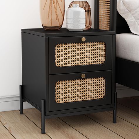 PRICES MAY VARY. 🌈[Attractive Appearance] - The eye-catching hue, the unique pull design, and simple construction give this nightstand a beautiful and elegant look. Classic rattan drawer design with smooth surface is suitable for any decoration and provides a modern and chic drawer cabinet for your exquisite home. 🌈[Rattan Wood Closet] - The contrasting trim keeps this nightstand fresh, while the rattan weaving drawer and walnut desktop add a unique design to the unit. At the same time, the vi Side Tables For Bedroom, Wood Closet, Rattan Wood, Table Nightstand, Drawer Design, Modern Nightstand, Wood Nightstand, Bedroom Night Stands, Drawer Nightstand