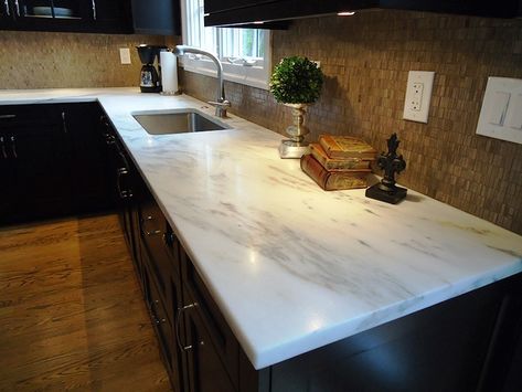 Marble & Granite - Danby Marble: Is Vermont the New Italy? Danby Marble Kitchen, Danby Marble Countertops, Imperial Danby Marble, Rental Apartment Ideas, Danby Marble, Marble Kitchen Countertops, Kitchen Sitting Room, Cottage Remodel, Red Cabinets