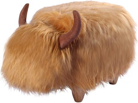 GIA Kids Ottoman with Storage, Foot Stand and Wooden Legs, MacGregor Highland Cow, Brown Critter Sitters, Kids Ottoman, Ottoman With Storage, Shapes For Kids, Small Chair, Ottoman Stool, Brown Fur, Ottoman Footstool, Wooden Leg