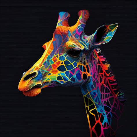 Neon Giraffe, Abstract Giraffe, Giraffe Painting, Dynamic Shapes, Neon Colours, Colourful Abstract, Colorful Home, Bold Color Palette, Neon Color