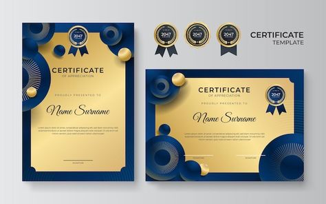 Modern elegant blue and gold diploma cer... | Premium Vector #Freepik #vector #professional-certificate #certificate-honor #corporate-certificate #winner-certificate Elegant Certificate Design, Winner Certificate, Certificate Border, Diploma Certificate, Border Templates, Certificate Design Template, Gold Certificate, The Legend Of Heroes, Certificate Of Appreciation