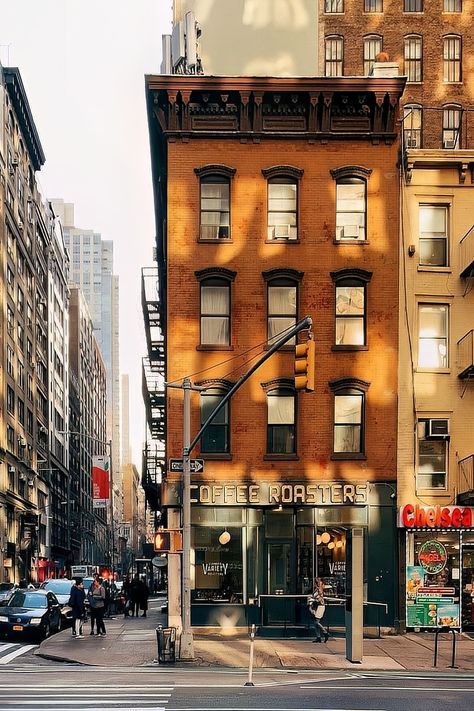 7th Avenue and W 25th Street, Chelsea, Manhattan, New York City. Photo by iwyndt. New York Apartment Exterior, Nyc Exterior, Nyc City Aesthetic, New York Building, Nyc Brownstone, New York View, Nyc Buildings, Nyc Architecture, Chelsea Manhattan