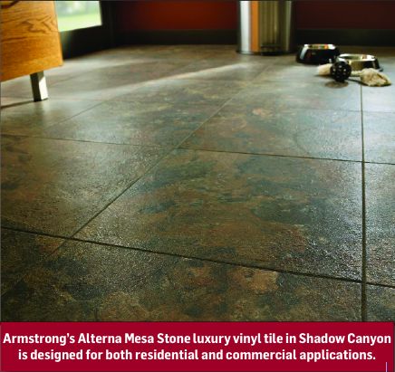 Armstrong’s Alterna Mesa Stone luxury vinyl tile in Shadow Canyon is designed for both residential and commercial applications. Tile Look Vinyl Flooring, Wood Like Tile Flooring, Vinyl Kitchen Floor, Best Vinyl Plank Flooring, Diy Floors, Wood Like Tile, Wood Floor Stain Colors, Faux Wood Tiles, Wood Plank Tile