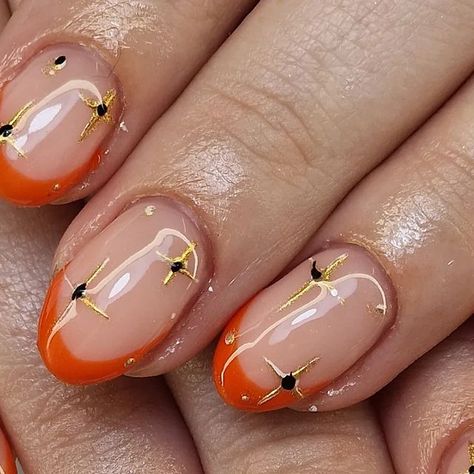 Pumpkin Biab Nails, Biab Nails Ideas, Pumpkin French Tips, Orange Biab Nails, Bare Nails With Design, Fall Pattern Nails, Short Pumpkin Nails, Halloween Biab Nails, Fall Nail Art Designs Short