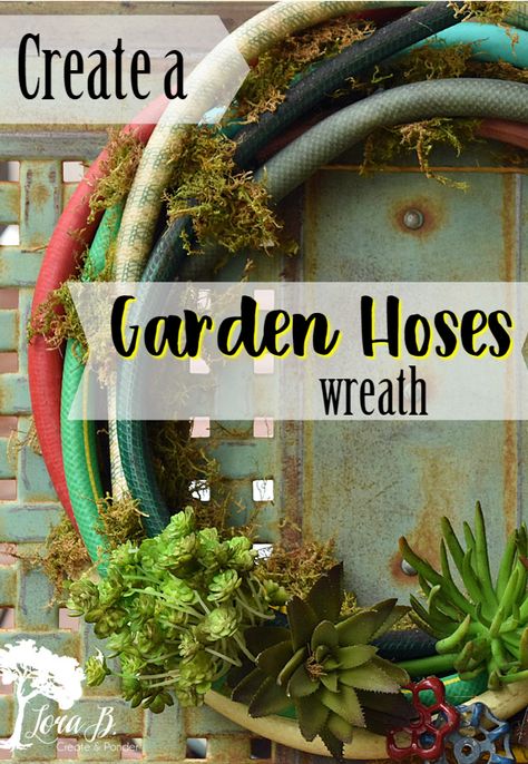 Create a unique wreath from junk. Repurpose old garden hoses and enjoy the variety of colors by using segments of each. Get the visual tutorial. #repurpose #upcycle #gardenideas #gardendecor #diyhomedecor Hose Wreath, Garden Hose Wreath, Coastal Diy, Garden Wreath, Unique Wreath, Unique Garden Art, Old Garden, Upcycle Garden, Garden Floor