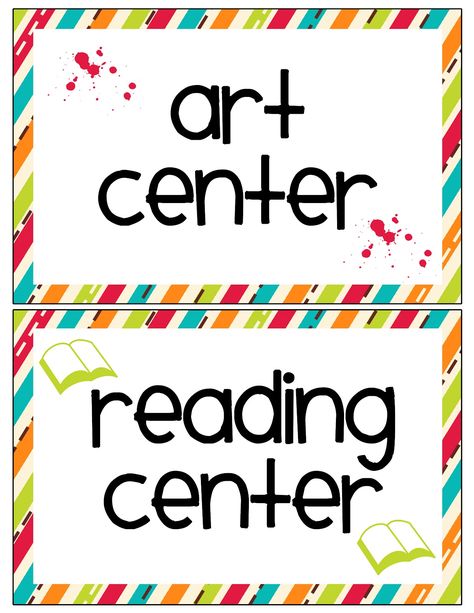 Since so many of you liked my Classroom Labels at the beginning of the week. I decided to make some Center Labels that can be used in your ... Preschool Center Labels, Classroom Center Signs, Preschool Jobs, Preschool Labels, Classroom Bulletin Boards Elementary, Preschool Organization, Classroom Table, School Kids Activities, Classroom Banner