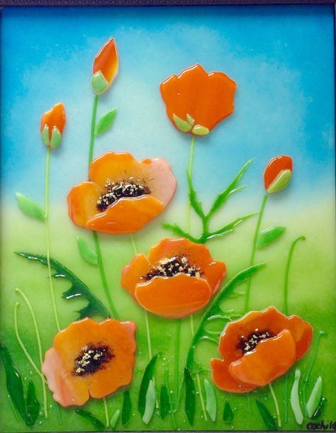 California Poppies in Fused Glass by CDChilds on Etsy Fused Glass Patterns Free, Fused Glass Patterns, Fused Flowers, Frit Painting, Fused Glass Panel, Fused Glass Wall Art, California Poppies, Glass Fusion Ideas, Fused Glass Artwork