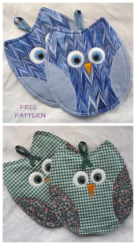 DIY Owl Potholder Free Sewing Patterns & Video Tutorials Owl Sewing Patterns, Diy Owl, Owl Sewing, Corak Menjahit, Diy Sy, Projek Menjahit, Fabric Christmas Ornaments Diy, Potholder Patterns, Christmas Ornaments Diy