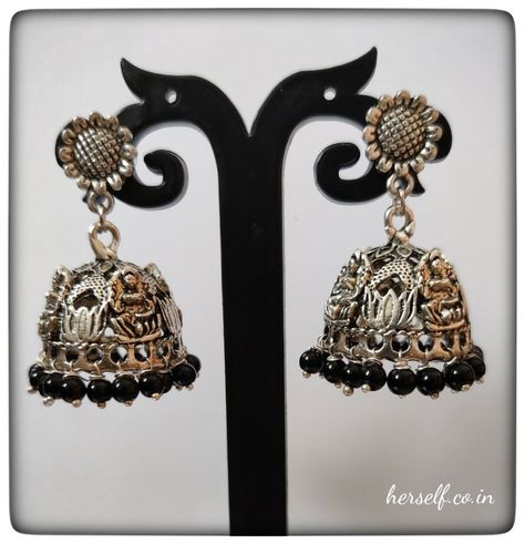 Jhumka earrings Jhumka Earrings, German Silver, Black Beads, Drop Earrings, Beads, Silver, Black