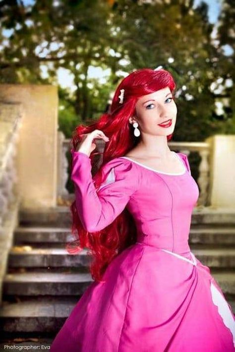 Little Mermaid Costume Women, Pink Dress Princess, Megara Cosplay, Ariel Pink Dress, Jasmine Cosplay, Disney Princess Cosplay, Ariel Cosplay, Vestidos Color Rosa, Princess Cosplay