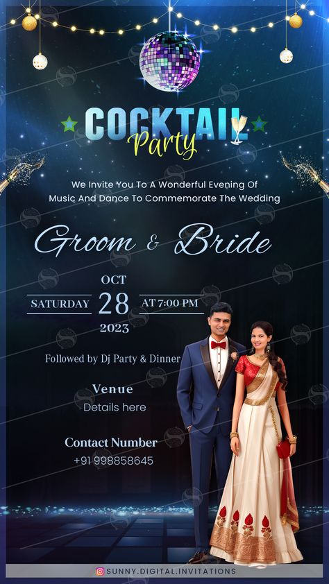 We offer a range of customizable templates that allow you to add your names, wedding date, and a special message to make your invitation truly one-of-a-kind. Contact us on Whatsapp for more info - +91 9988990896 Cocktail Party Invite Template, Cocktail Invite, Cocktail Invitation, Cocktail Party Invite, Wedding Cocktail Party, Cocktail Party Wedding, Photo Zone, Wedding Invitation Video, E Cards