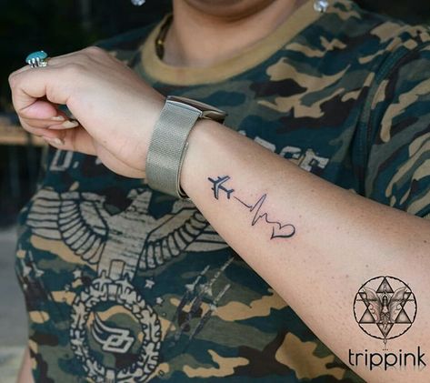 210+ Inspiring Aviation Tattoos Designs (2023) Airplane and Pilot - TattoosBoyGirl Aviation Tattoo, Heartbeat Tattoo Design, Plane Tattoo, Heartbeat Tattoo, Airplane Tattoos, Pretty Hand Tattoos, Small Hand Tattoos, E Tattoo, Travel Tattoo