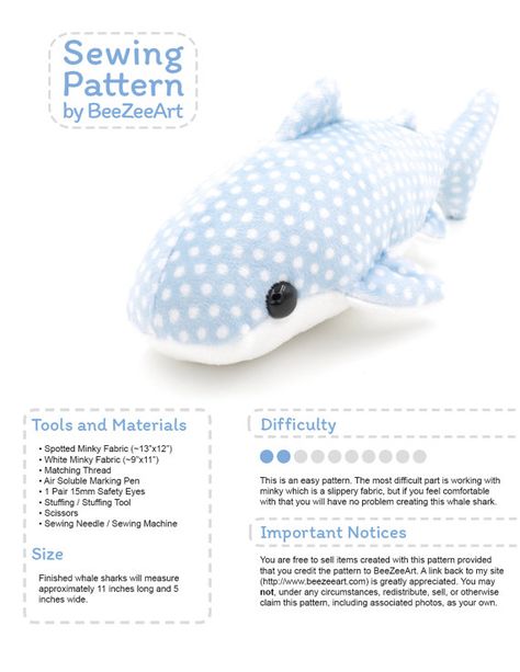 Shark Sewing Pattern, Shark Sewing, Shark Stuffed Animal, Animal Sewing Patterns, Plushie Patterns, Sewing Stuffed Animals, Costura Diy, Beginner Sewing Projects Easy, Toy Pattern